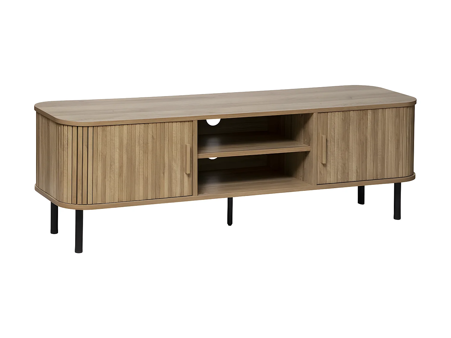 Meuble TV en bois MDF naturel et acier coloris noir - Longueur 80 x Profondeur 40 x Hauteur 53 cm