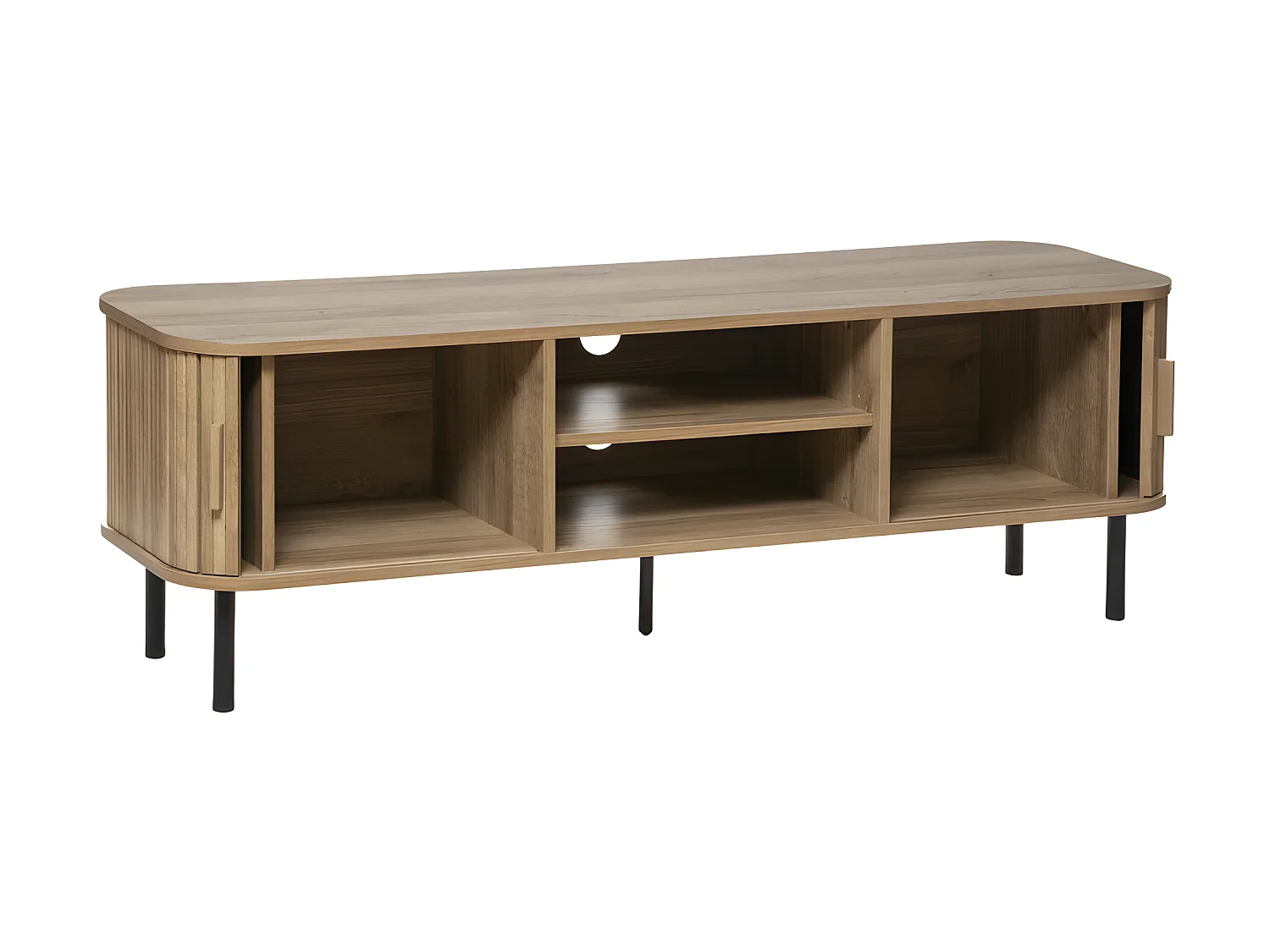 Meuble TV en bois MDF naturel et acier coloris noir - Longueur 80 x Profondeur 40 x Hauteur 53 cm