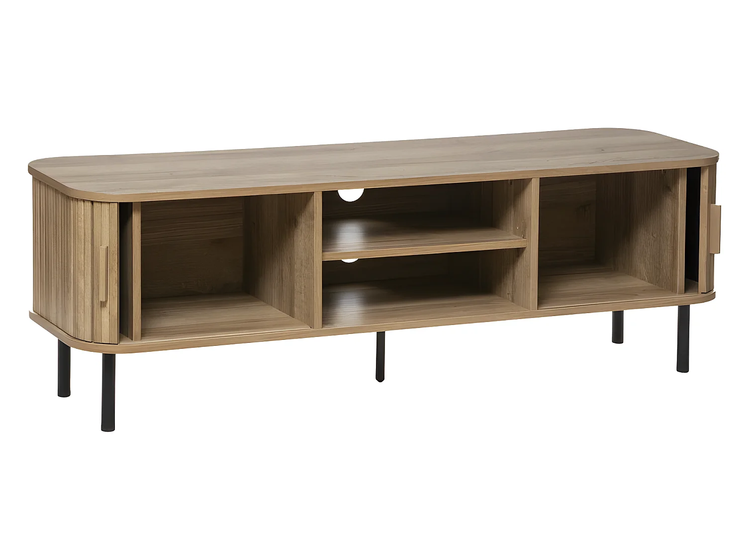 Meuble TV en bois MDF naturel et acier coloris noir - Longueur 80 x Profondeur 40 x Hauteur 53 cm