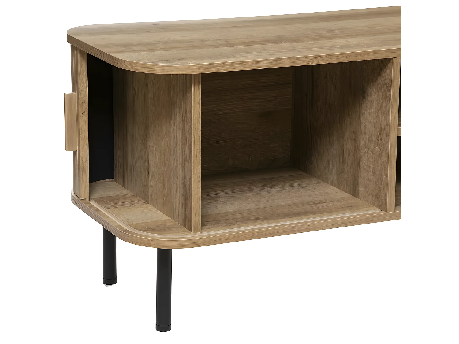 Meuble TV en bois MDF naturel et acier coloris noir - Longueur 80 x Profondeur 40 x Hauteur 53 cm