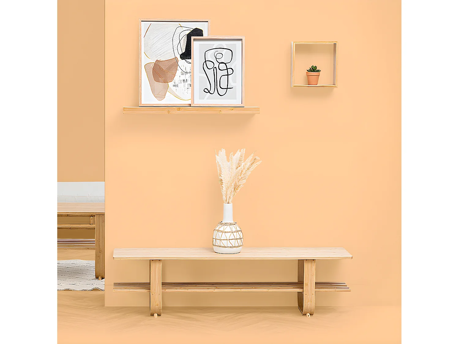 Meuble TV en bambou coloris naturel - longueur 140 x Profondeur 38 x Hauteur 36 cm