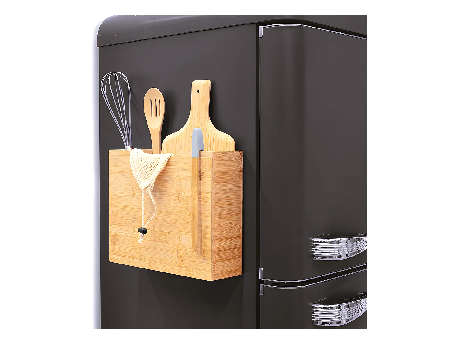 Organisateur de cuisine moyen modèle en bambou coloris naturel - Longueur 31 x Profondeur 9,3 x Hauteur 25 cm