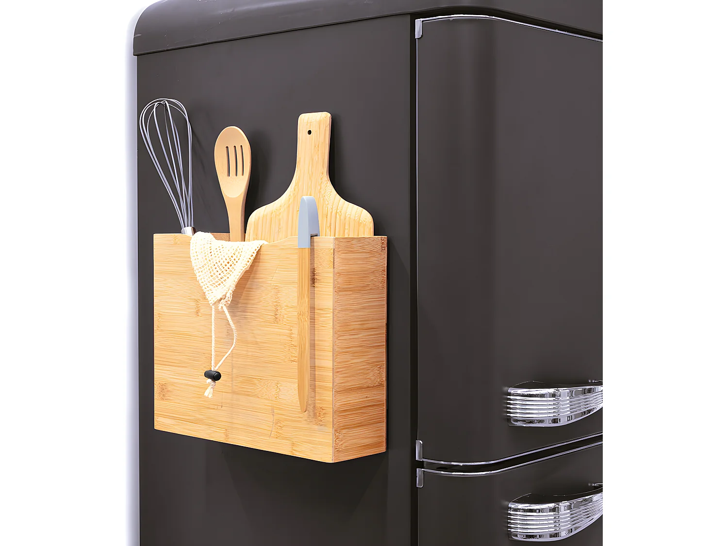 Organisateur de cuisine moyen modèle en bambou coloris naturel - Longueur 31 x Profondeur 9,3 x Hauteur 25 cm