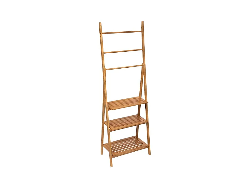Étagère, porte-serviettes pour salle de bain avec 3 niveaux en bambou coloris naturel - Longueur 53,2 x Profondeur 32,4 x Hauteur 152 cm