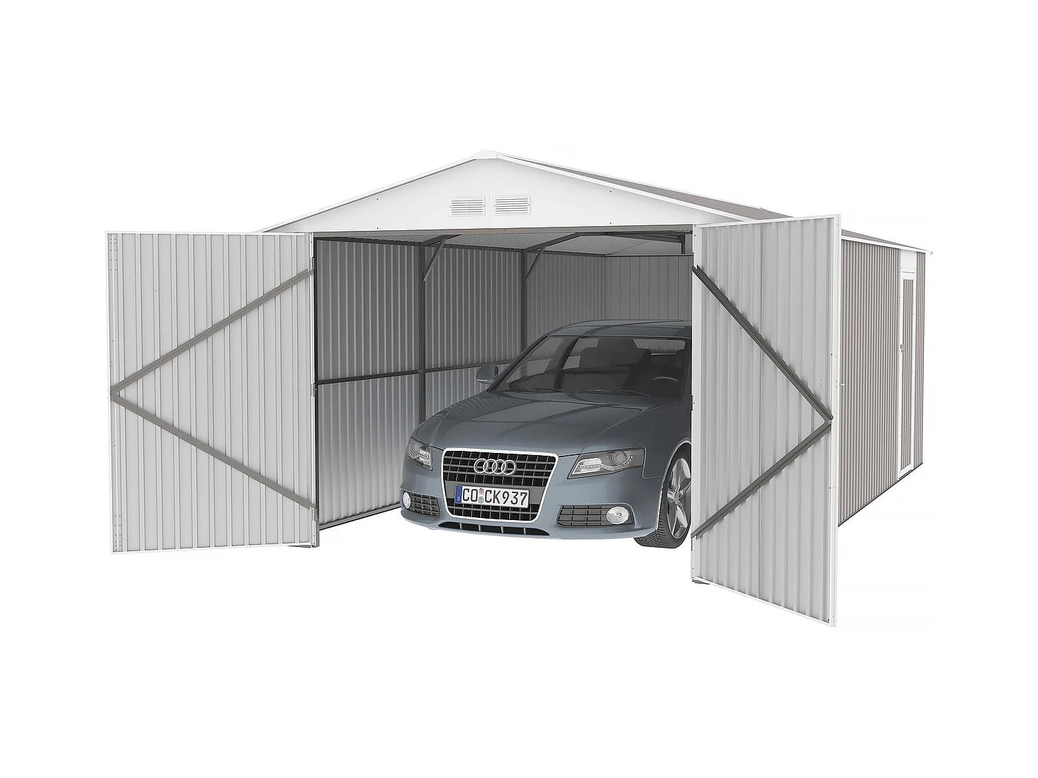 Garagem de metal "Nevada" com porta de batente - 18,56 m² para armazenamento ótimo