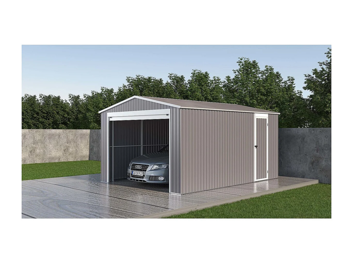 Garage in metallo NEVADA con porta scorrevole - 15,61m²
