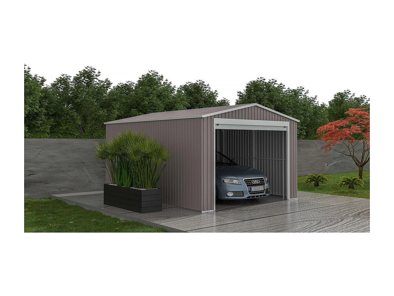 Garage in metallo NEVADA con porta scorrevole - 15,61m²