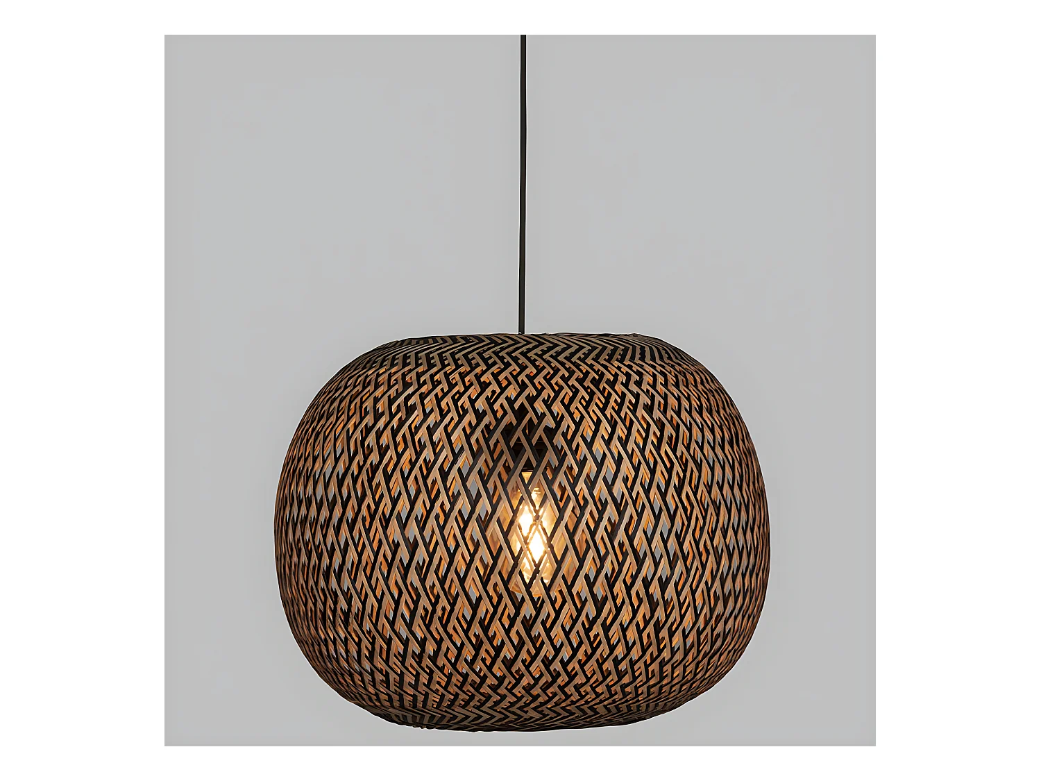 Suspension luminaire en bambou et fer multicolore - diamètre 45 x hauteur 35 cm