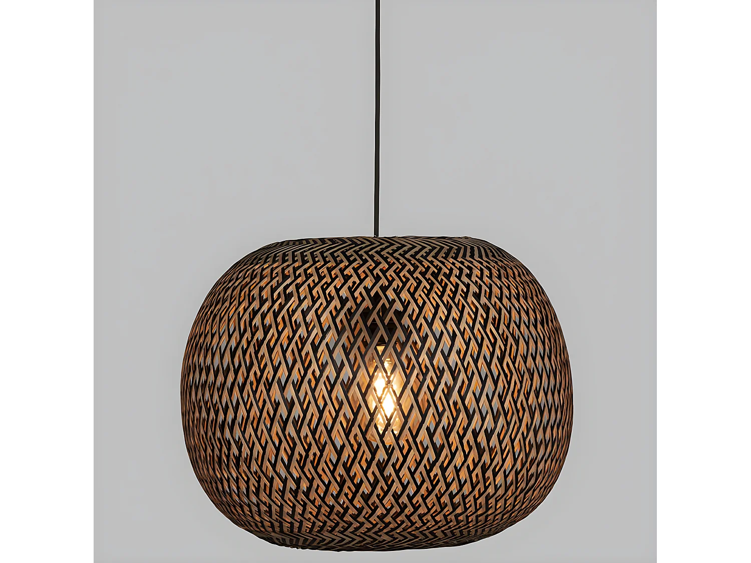 Suspension luminaire en bambou et fer multicolore - diamètre 45 x hauteur 35 cm