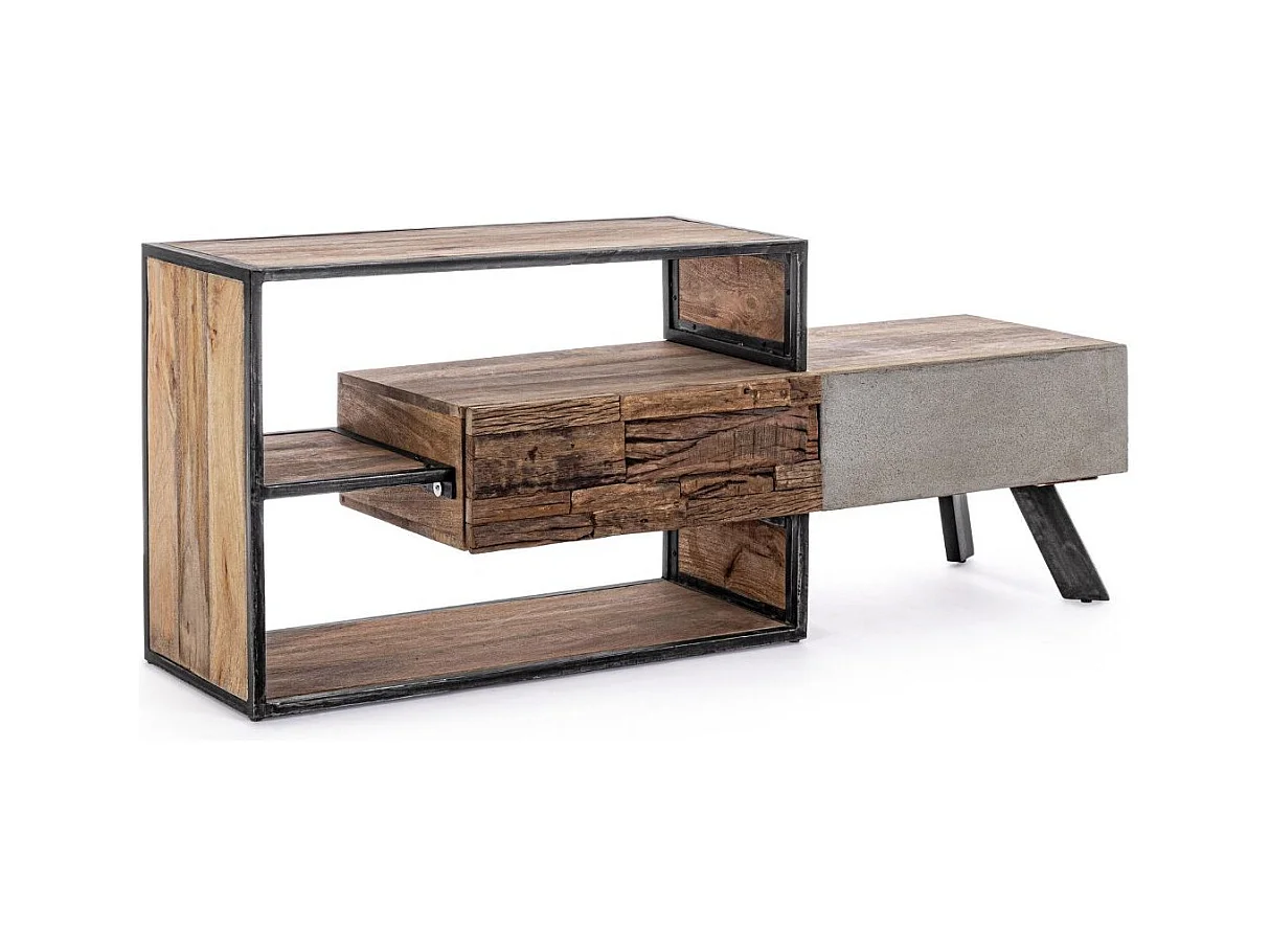 Industrieel TV-meubel met 2 laden in gerecycled mangohout en zwart staal Kramer 145 cm