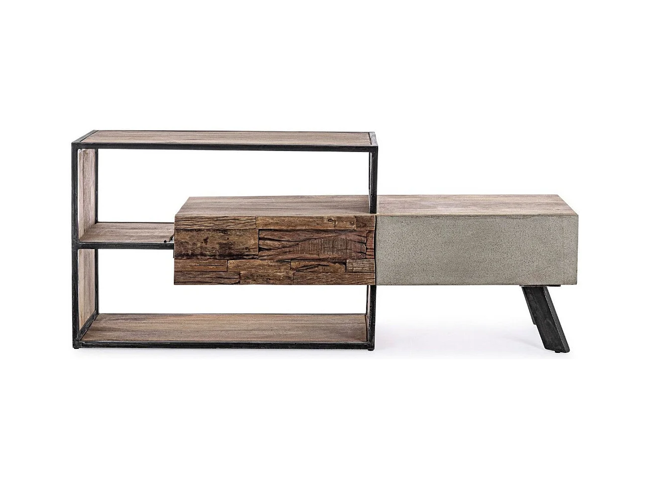 Industrieel TV-meubel met 2 laden in gerecycled mangohout en zwart staal Kramer 145 cm