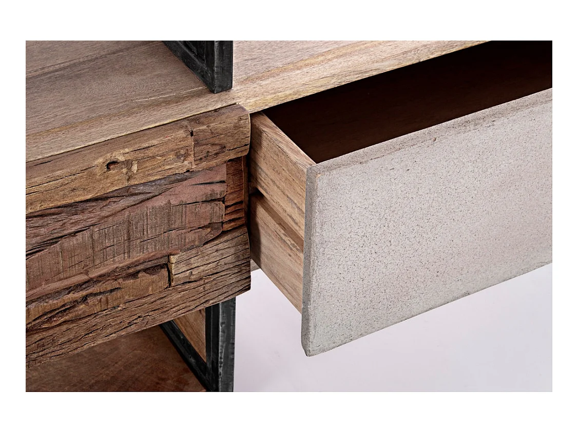 Industrieel TV-meubel met 2 laden in gerecycled mangohout en zwart staal Kramer 145 cm