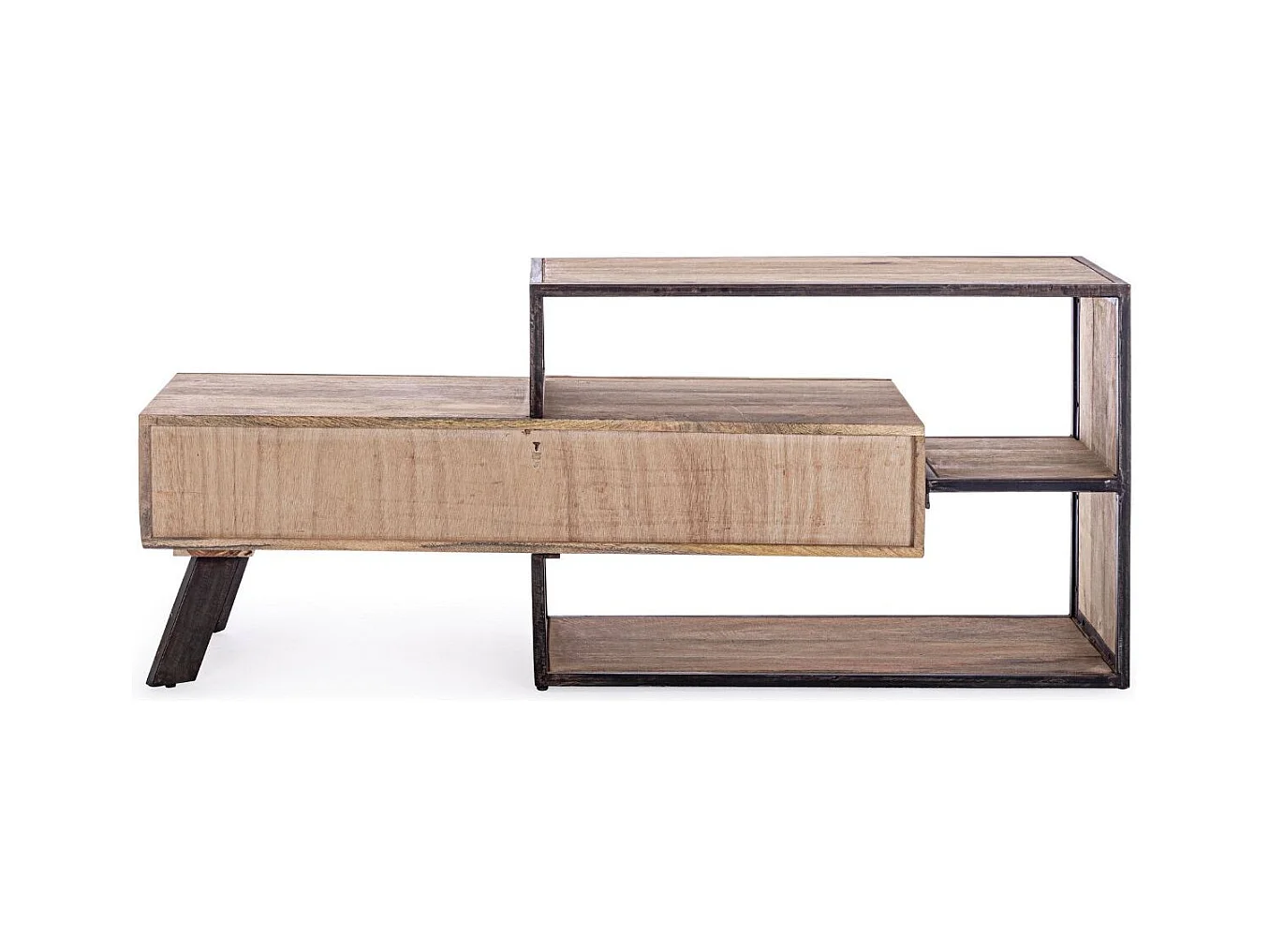 Industrieel TV-meubel met 2 laden in gerecycled mangohout en zwart staal Kramer 145 cm