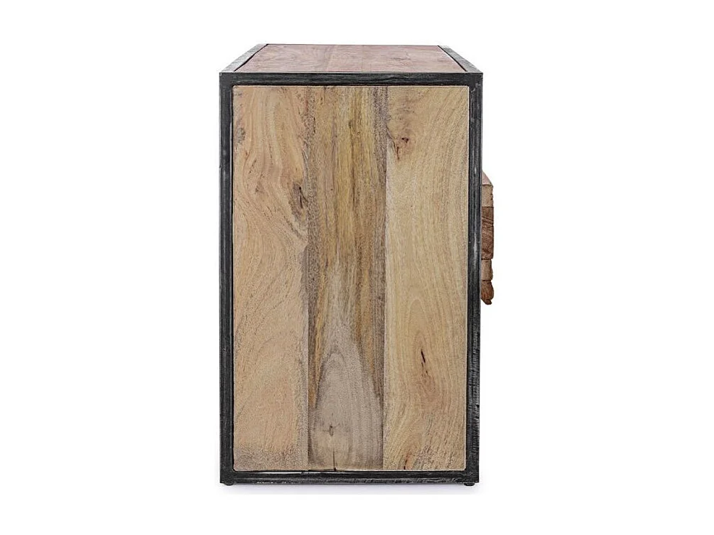 Industrieel TV-meubel met 2 laden in gerecycled mangohout en zwart staal Kramer 145 cm