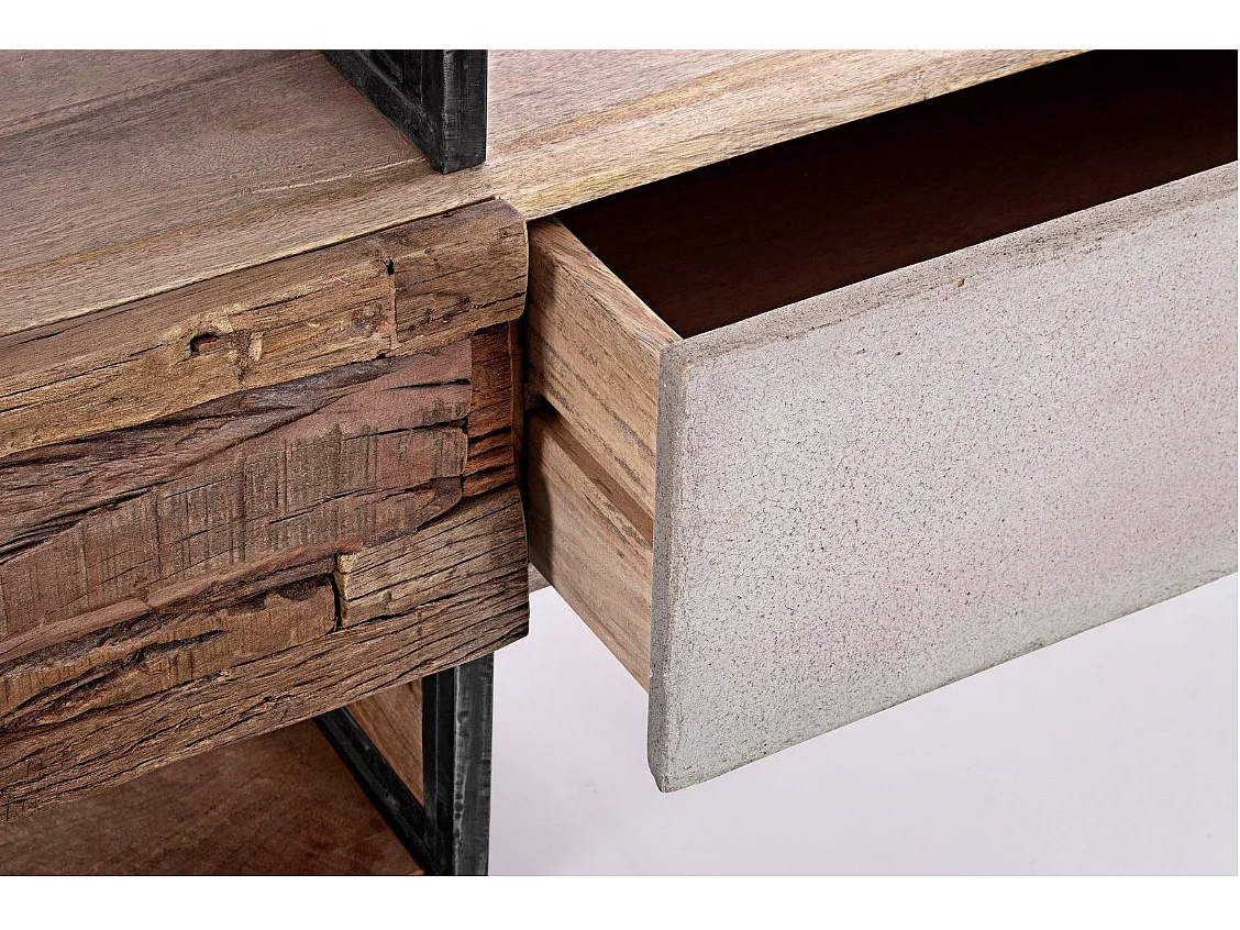 Meuble TV 2 tiroirs industriel bois de manguier recyclé et acier noir Kramer 145cm