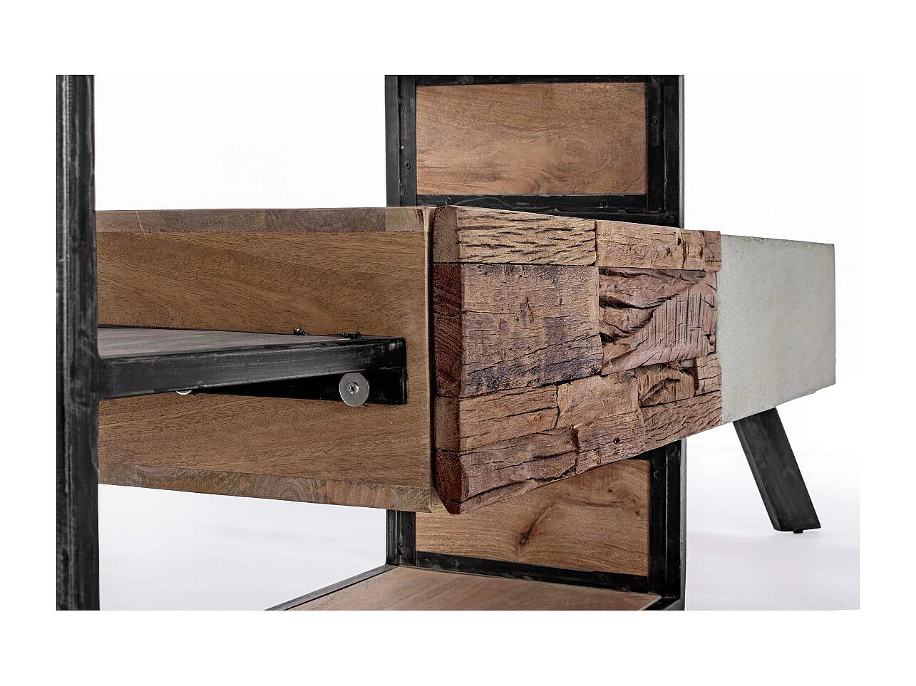 Meuble TV 2 tiroirs industriel bois de manguier recyclé et acier noir Kramer 145cm