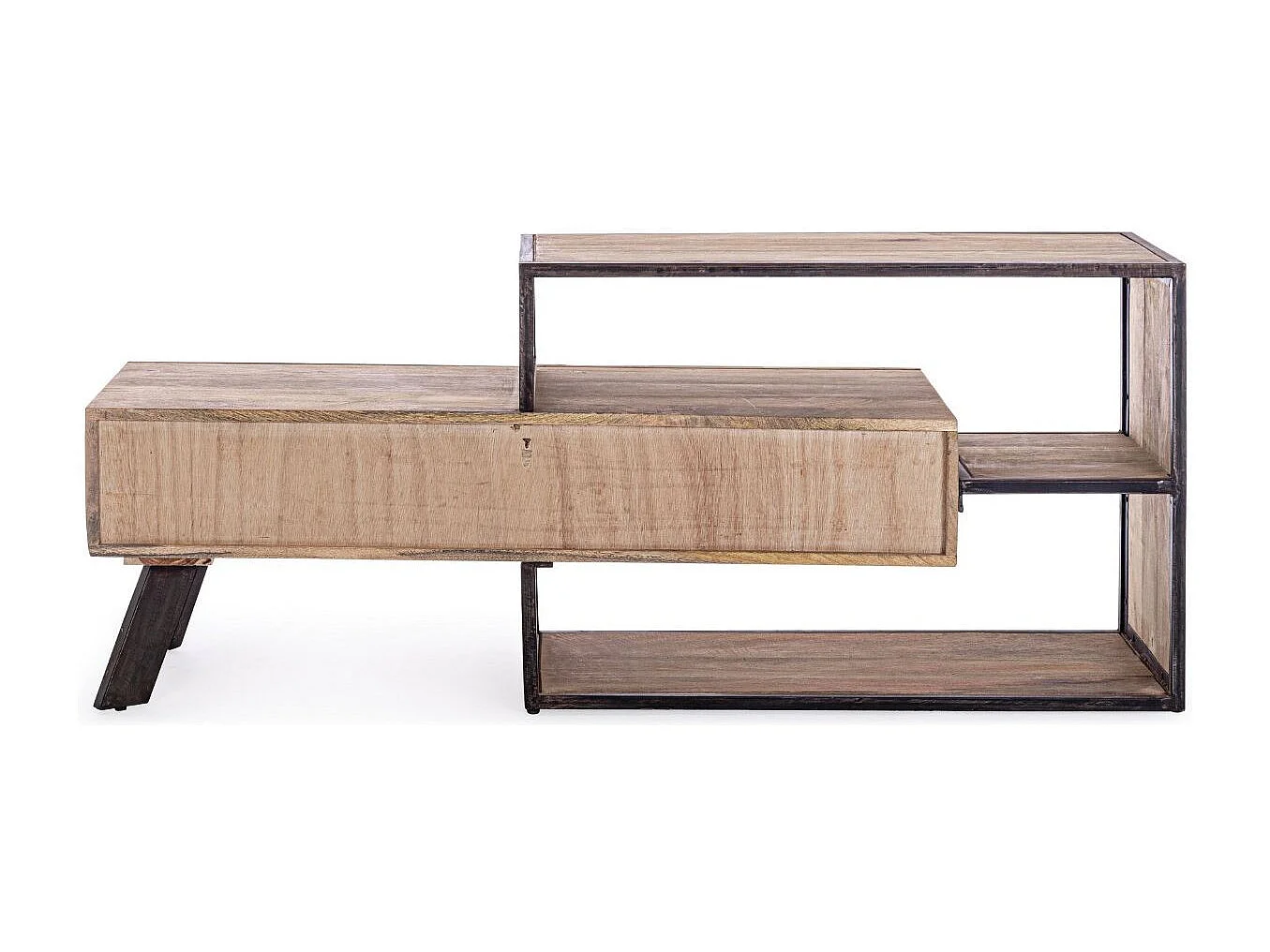 Meuble TV 2 tiroirs industriel bois de manguier recyclé et acier noir Kramer 145cm