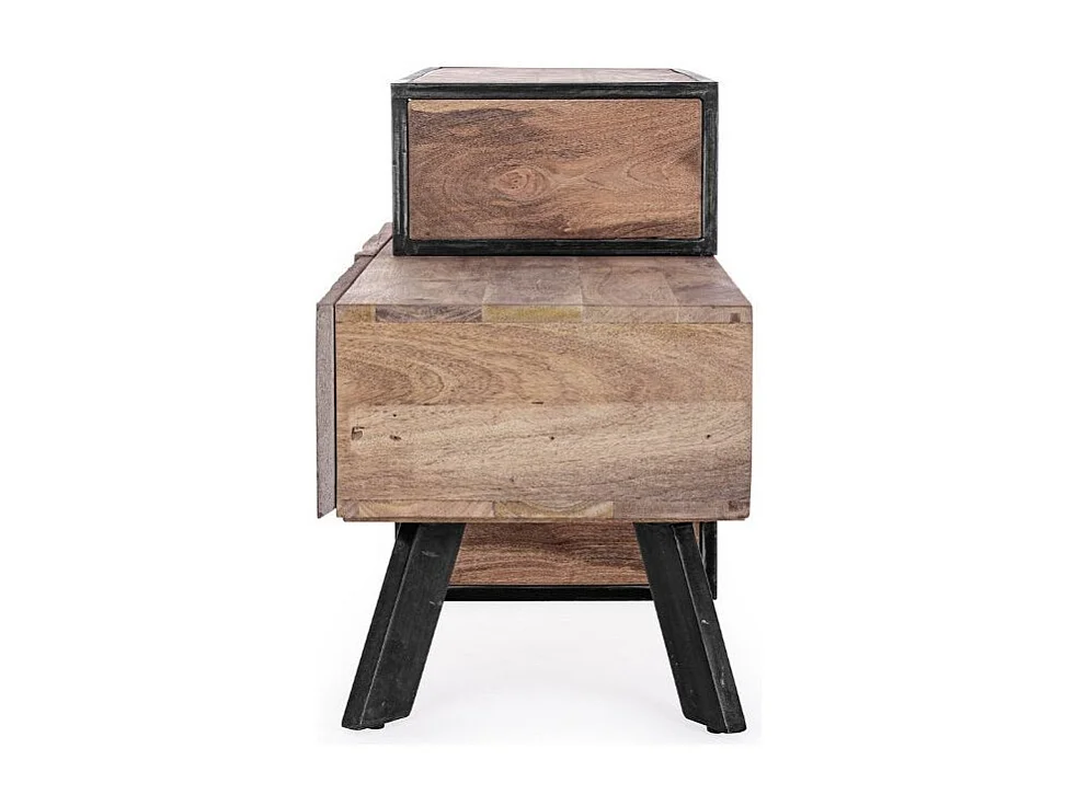 Meuble TV 2 tiroirs industriel bois de manguier recyclé et acier noir Kramer 145cm