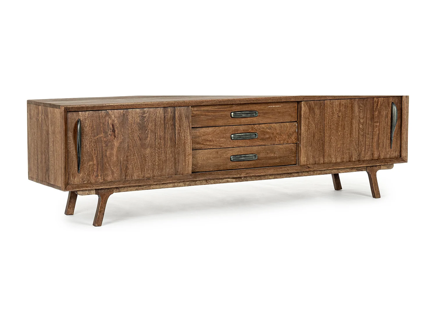 Meuble TV en bois de manguier marron 2 portes 3 tiroirs Kamy 200cm