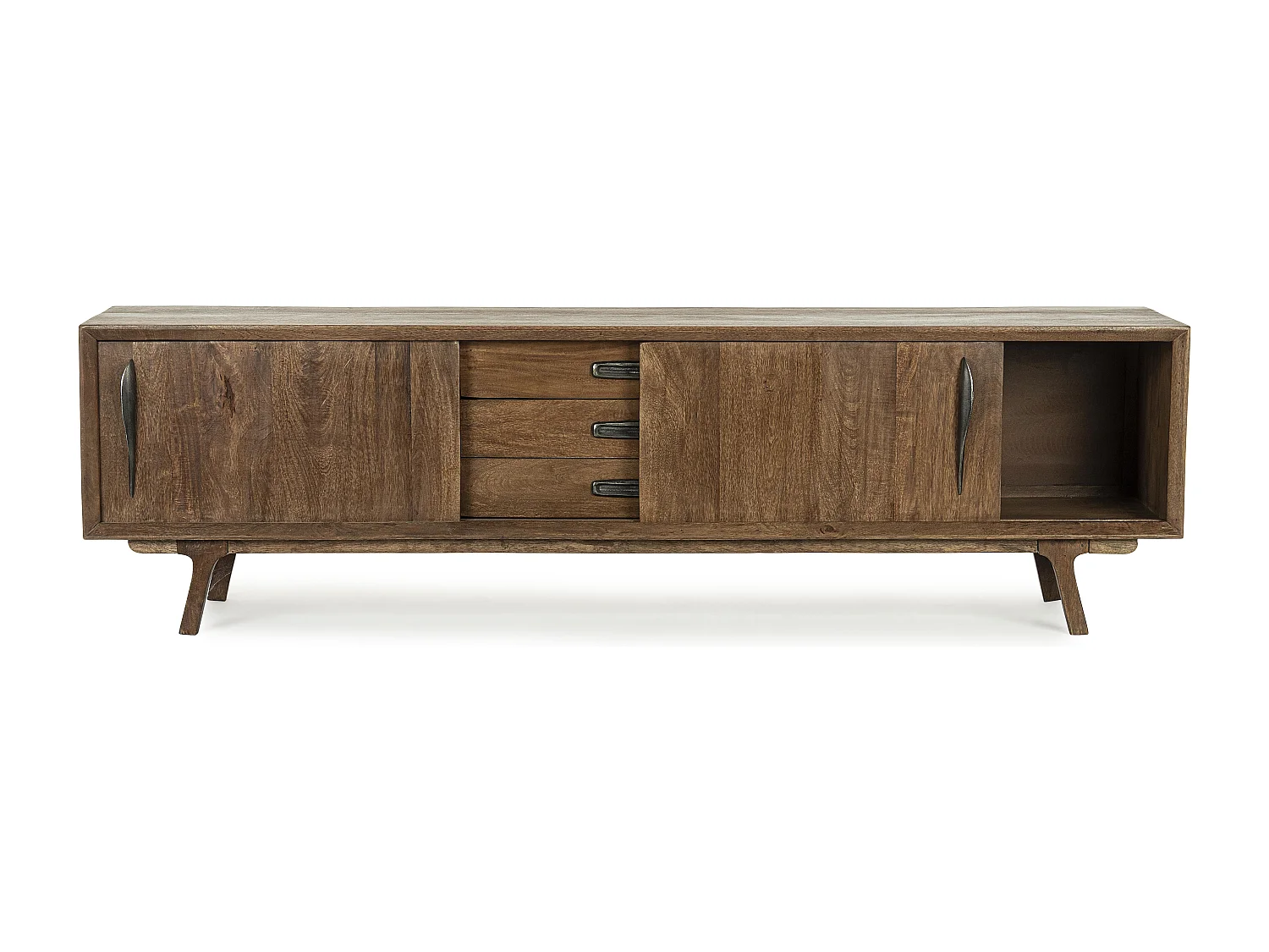 Meuble TV en bois de manguier marron 2 portes 3 tiroirs Kamy 200cm