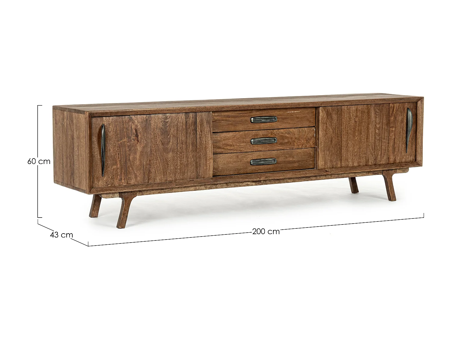 Meuble TV en bois de manguier marron 2 portes 3 tiroirs Kamy 200cm