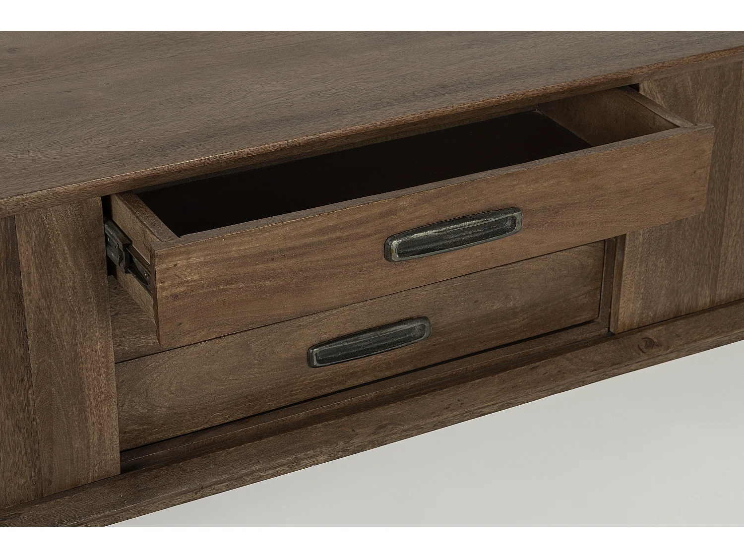 Meuble TV en bois de manguier marron 2 portes 3 tiroirs Kamy 200cm