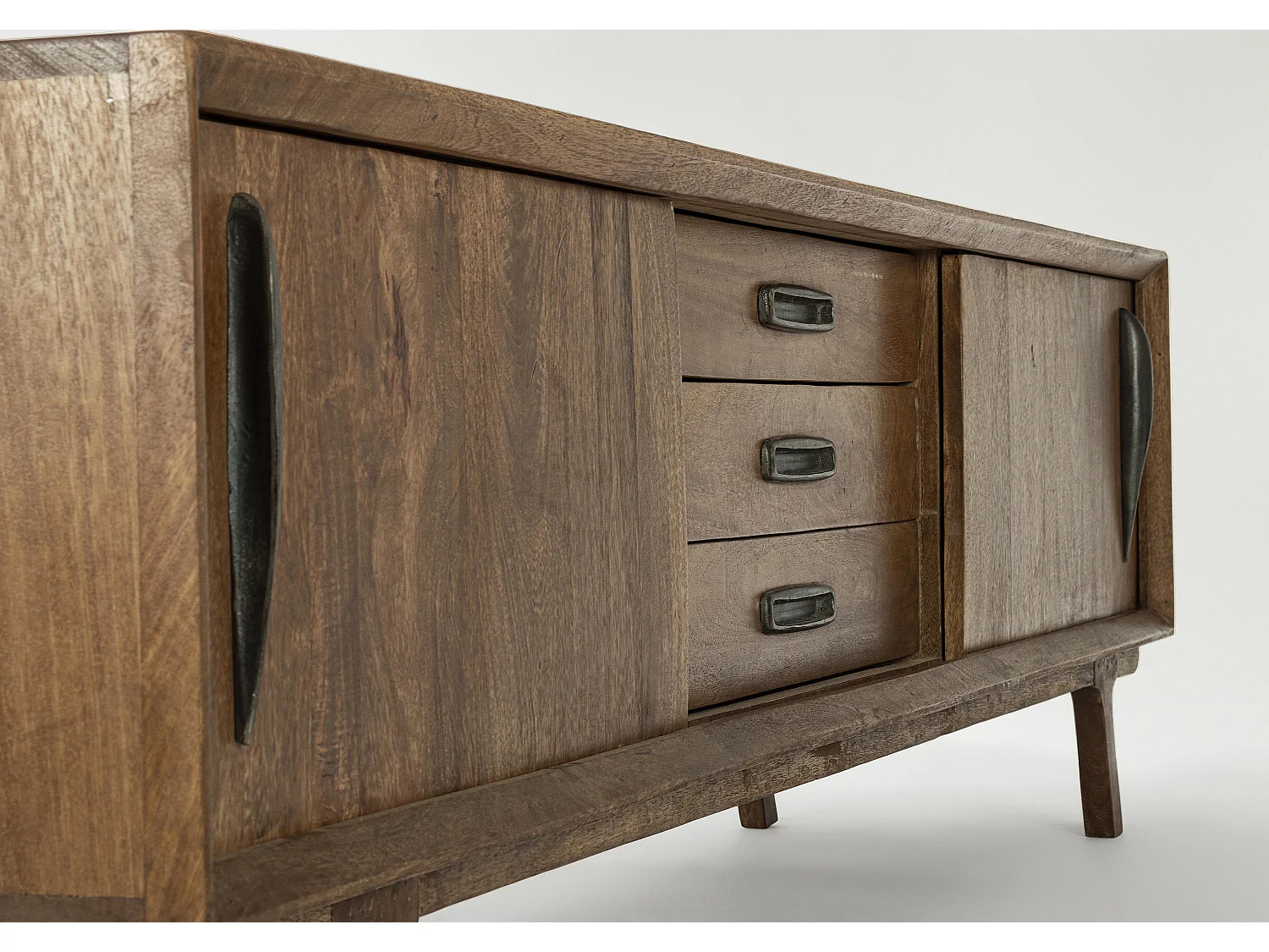 Meuble TV en bois de manguier marron 2 portes 3 tiroirs Kamy 200cm