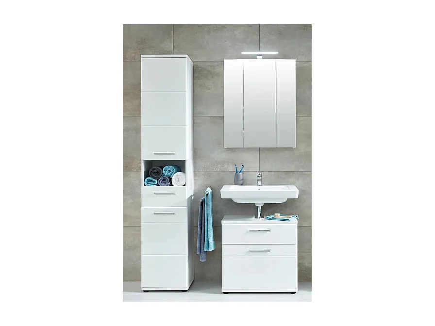 Meuble sous vasque 1 porte 1 tiroir mélaminé blanc Micko