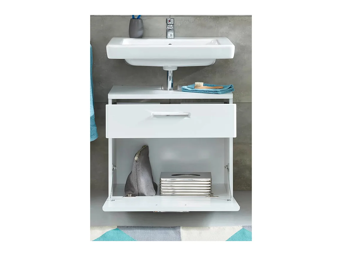 Meuble sous vasque 1 porte 1 tiroir mélaminé blanc Micko