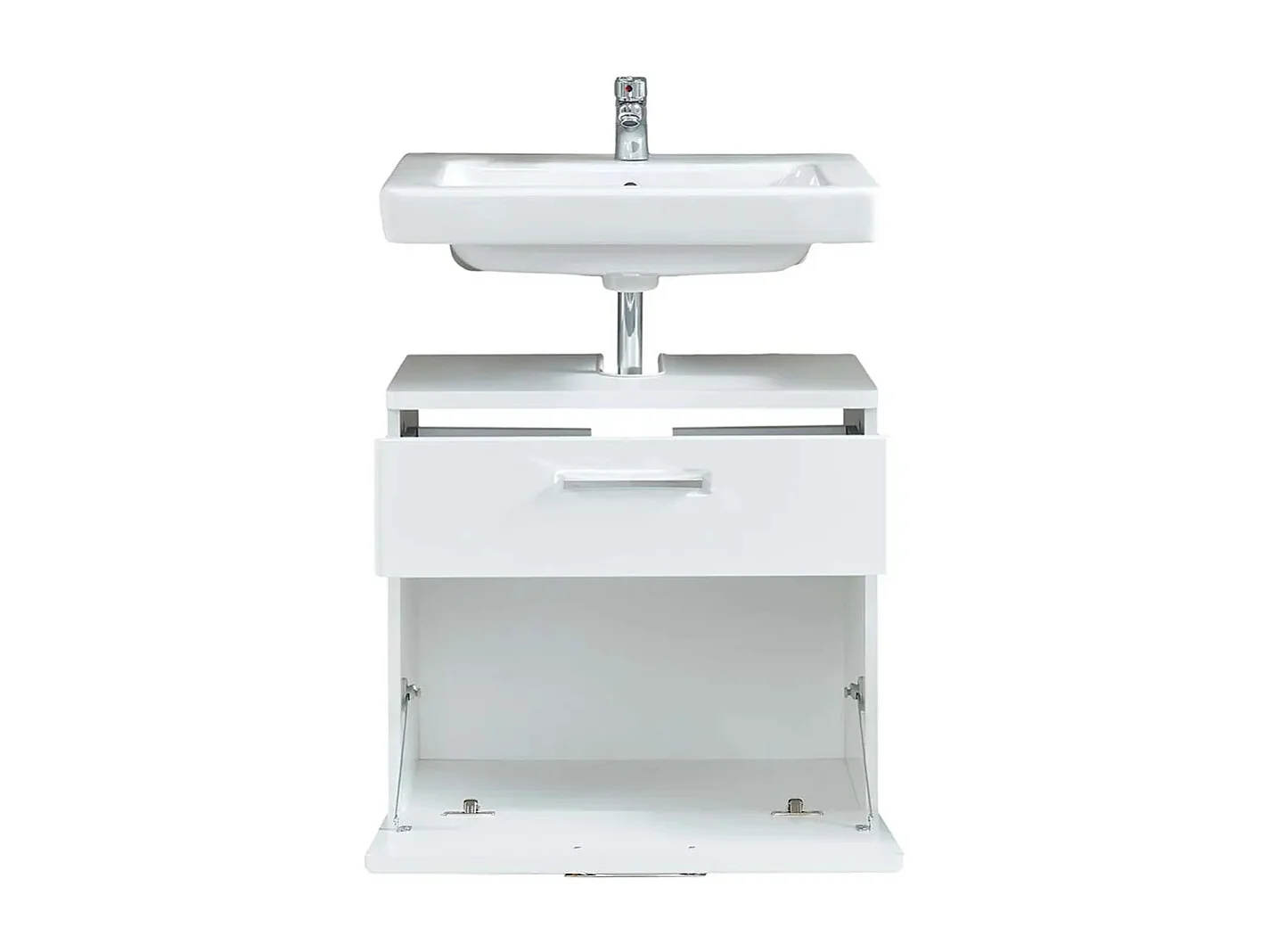 Meuble sous vasque 1 porte 1 tiroir mélaminé blanc Micko