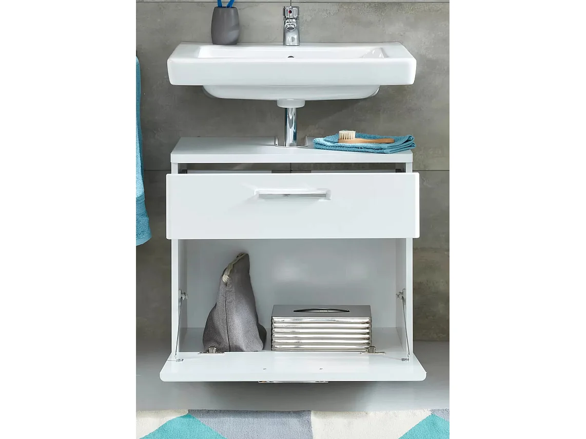 Meuble sous vasque 1 porte 1 tiroir mélaminé blanc Micko