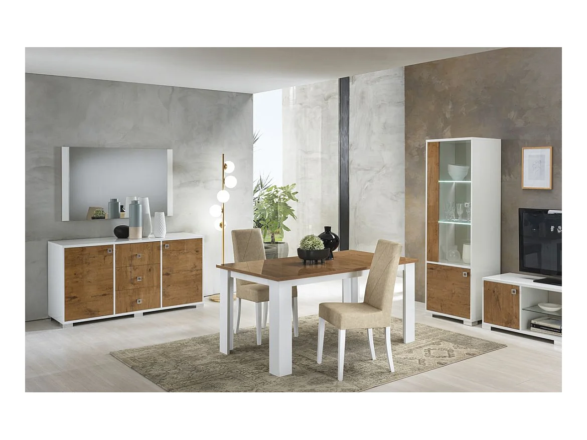 Meuble TV moderne bois Oak et blanc brillant Sting 160cm