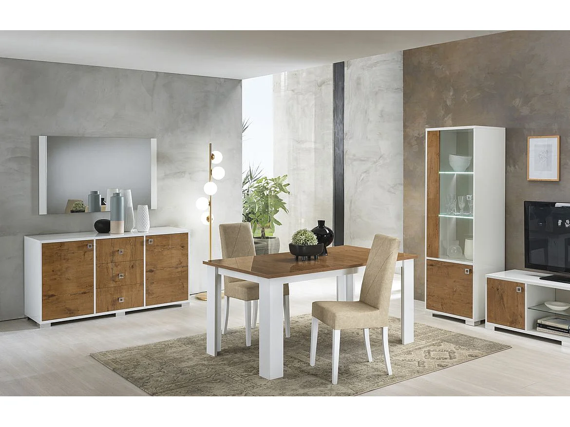 Meuble TV moderne bois Oak et blanc brillant Sting 160cm