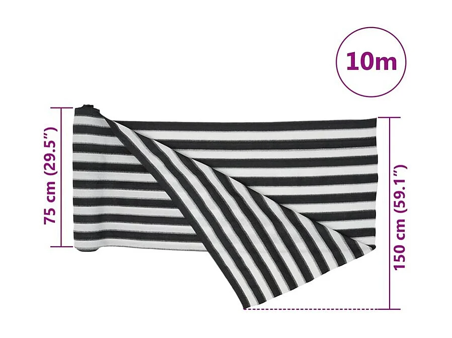 Filet brise-vue anthracite et blanc 1,5x10 m PEHD 75 g-m²