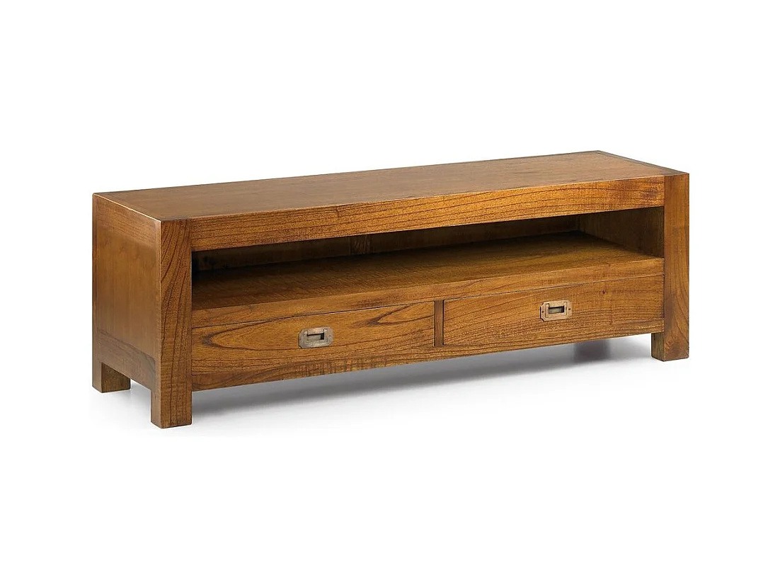 Meuble TV en bois massif de Mindy 2 tiroirs 1 niche Orka 130cm