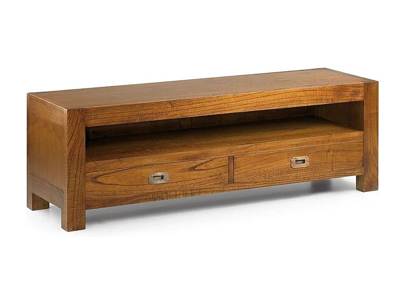 Meuble TV en bois massif de Mindy 2 tiroirs 1 niche Orka 130cm