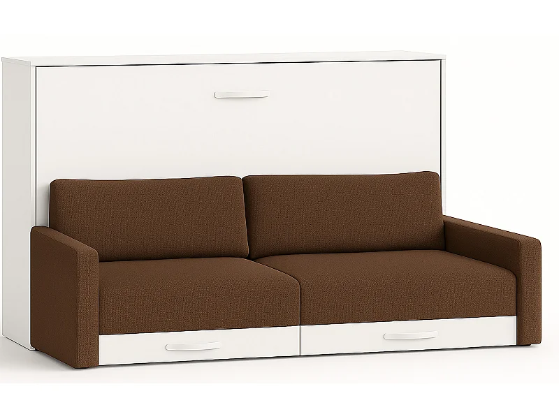 Lit escamotable horizontal avec canapé VETAL-105x190-Canapé Marron clair-Structure Blanche