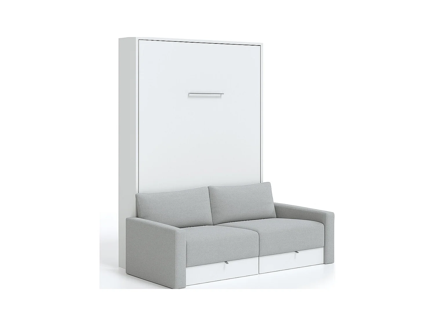 Lit escamotable vertical à tiroirs et canapé tissu VALENCIA-90x190-Canapé Gris clair-Structure Blanche