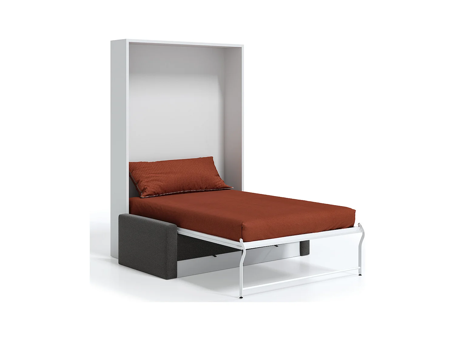 Lit escamotable vertical à tiroirs et canapé tissu VALENCIA-90x190-Canapé Gris clair-Structure Blanche