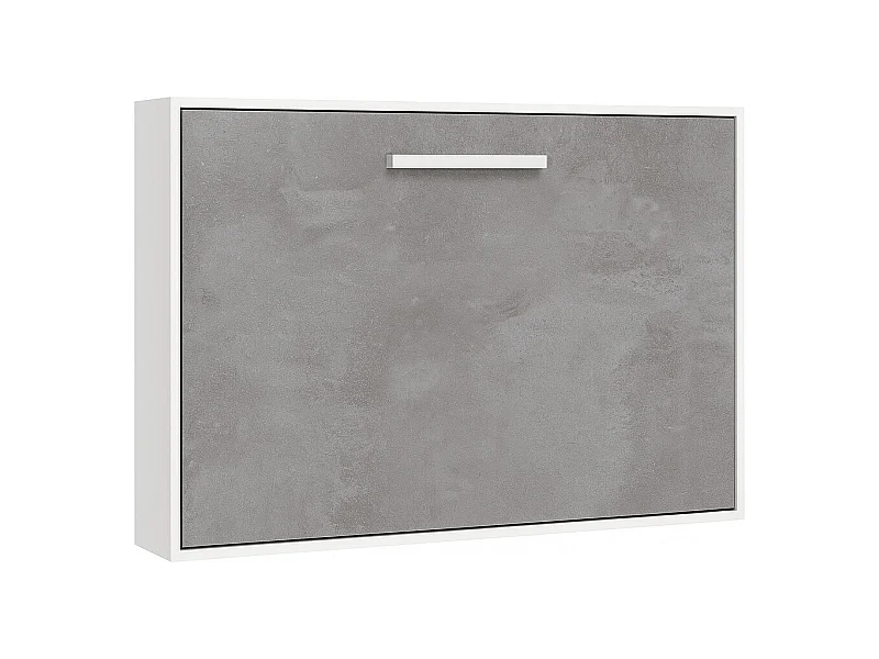 Lit escamotable horizontal OPTIMA-140x190-Cadre Blanc-Façade Gris ciment