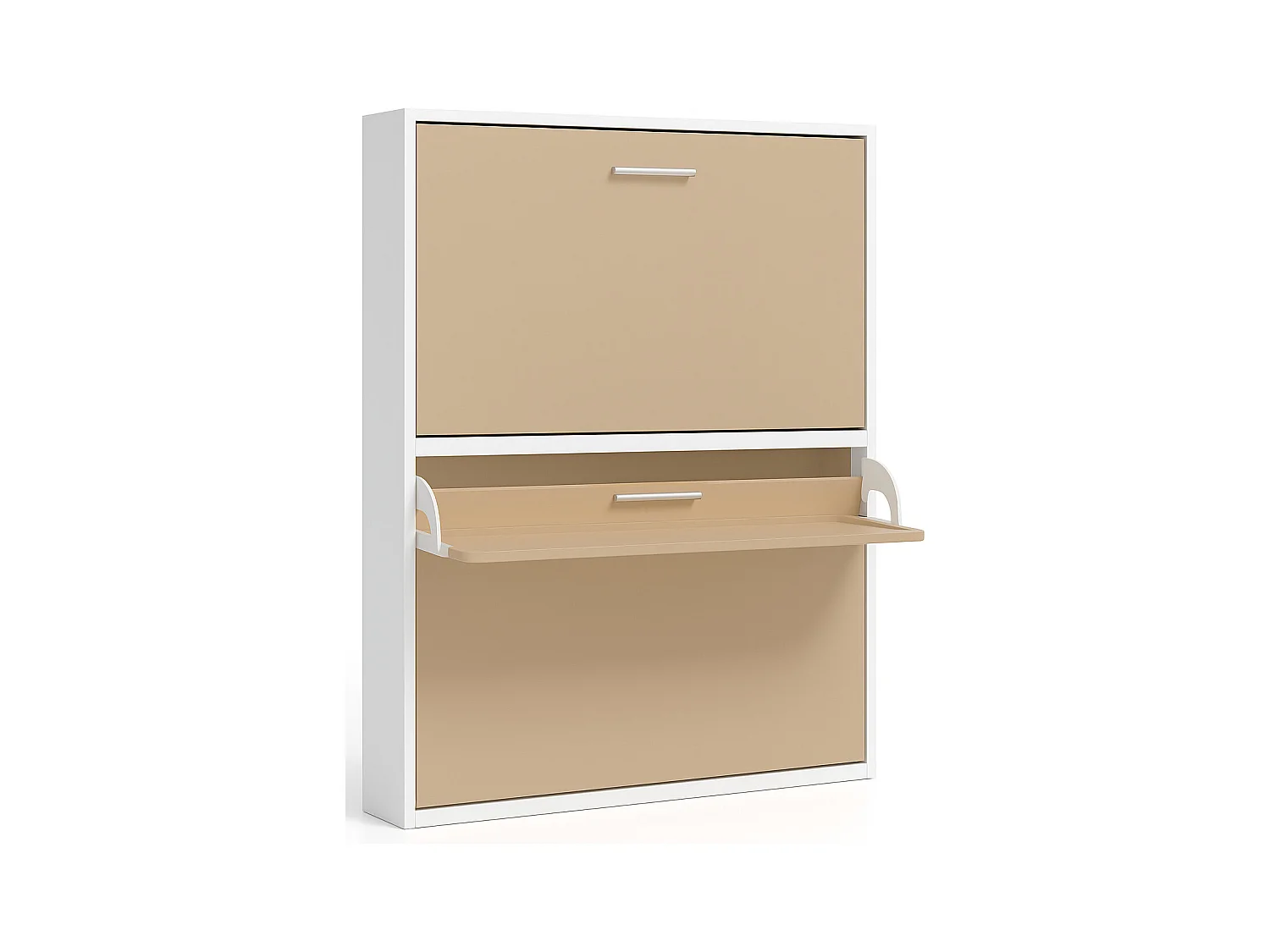 Horizontaal opklapbaar stapelbed 90x200 cm met gesynchroniseerde plank Studio High-end-2 matrassen-Bekisting Wit-Facade 3D nerts