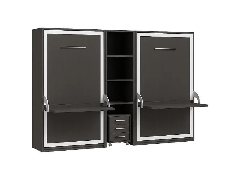 2 lits escamotables 140x190 avec bureau et étagère centrale Studante-Façade Anthracite