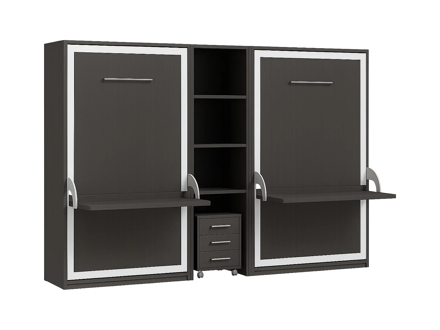 2 uitschuifbare bedden 140x190 met bureau en centrale Studante-plank-Facade Houtskool grijs