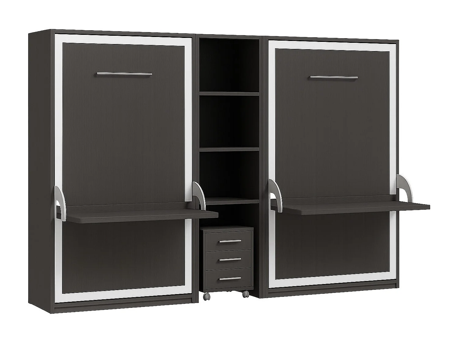 2 lits escamotables 140x190 avec bureau et étagère centrale Studante-Façade Anthracite