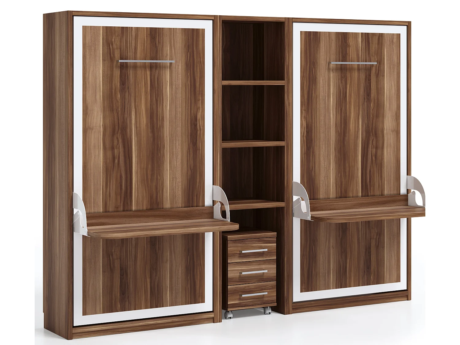 2 lits escamotables 140x190 avec bureau et étagère centrale Studante-Façade Anthracite