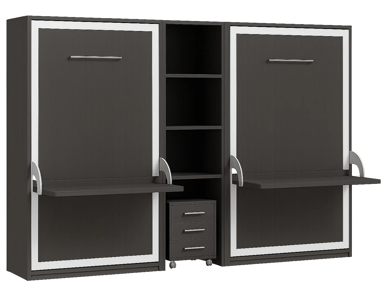 2 uitschuifbare bedden 140x190 met bureau en centrale Studante-plank-Facade Houtskool grijs