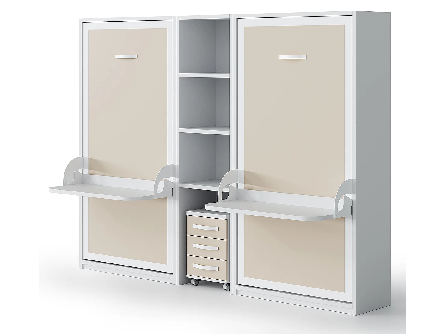 2 uitschuifbare bedden 140x190 met bureau en centrale Studante-plank-Facade Houtskool grijs
