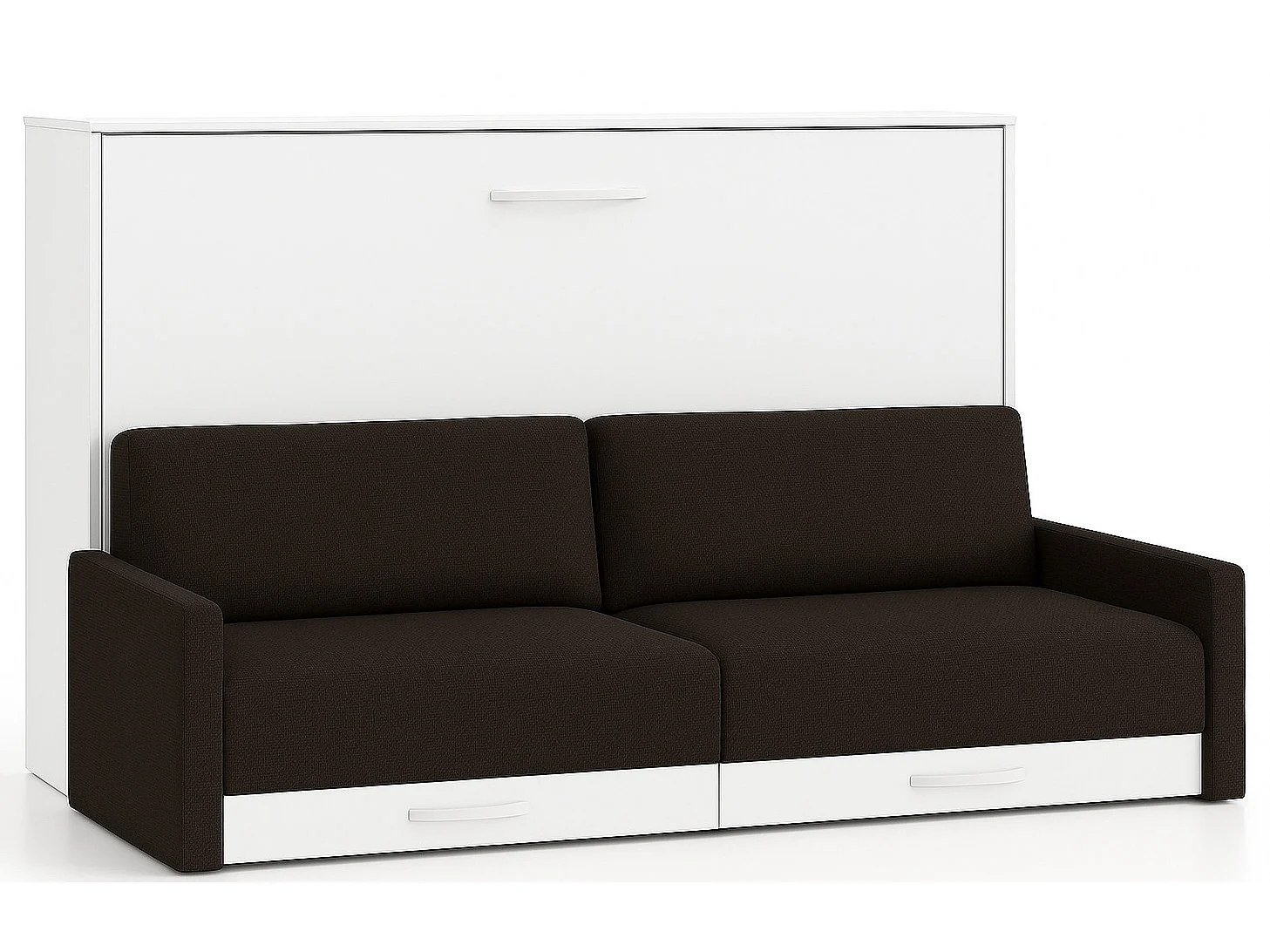 Lit escamotable horizontal avec canapé et rangement VETAL-150x190-Canapé Noir-Structure Blanche