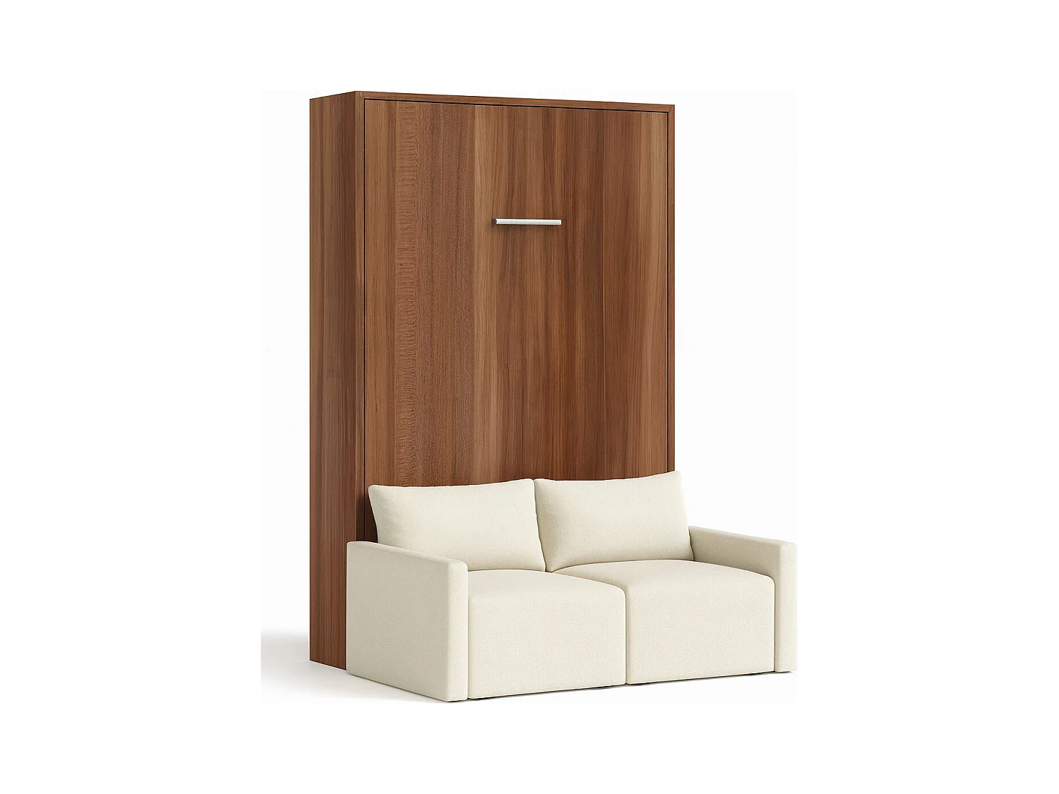 Lit escamotable vertical avec canapé tissu VALENCIA-80x180-Canapé Naturel-Structure Noyer