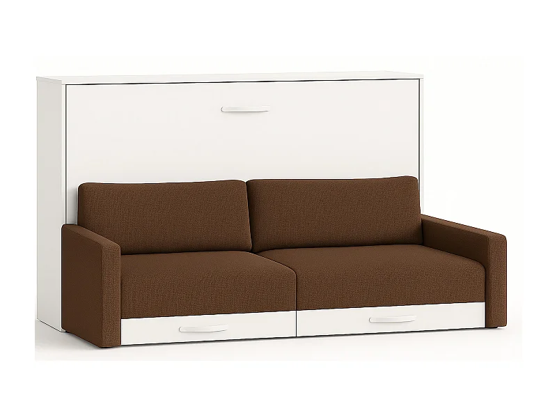 Lit escamotable horizontal avec canapé VETAL-120x200-Canapé Marron clair-Structure Blanche